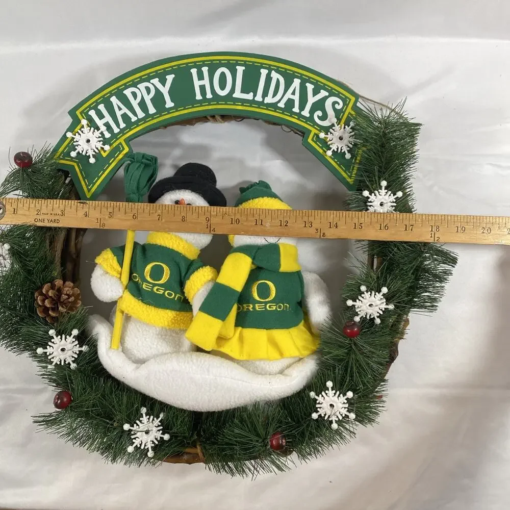 University Of Oregon Ducks Christmas Wreath Happy Holidays Snowman Woman Couple